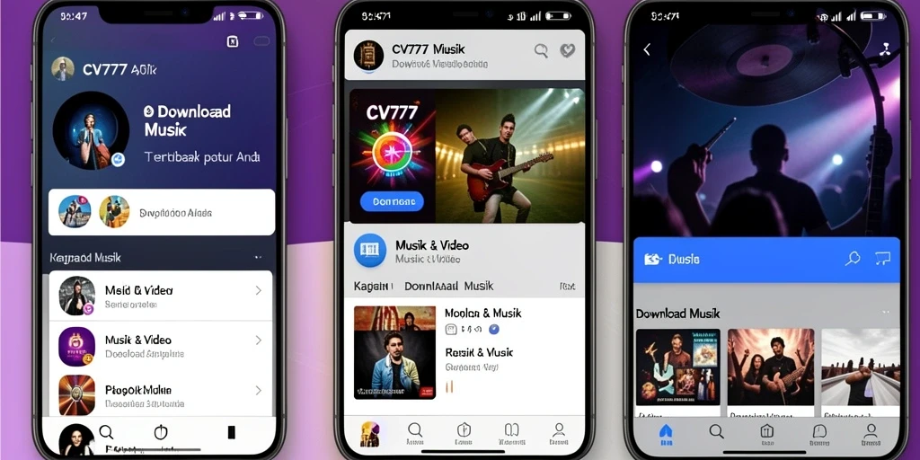 Antarmuka utama CV777 dengan fungsi Download Musik yang intuitif dan mudah digunakan.
