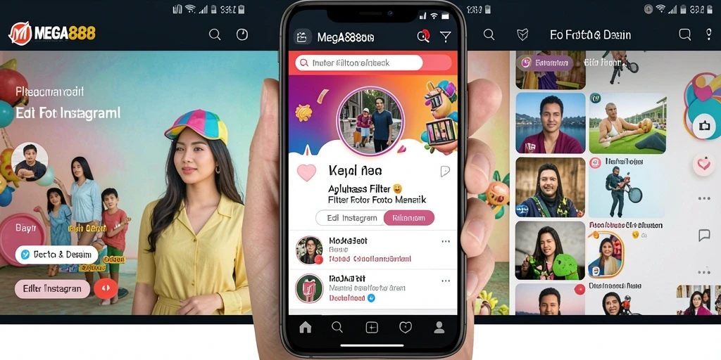 Antarmuka user-friendly MEGA888 dengan berbagai filter Instagram.