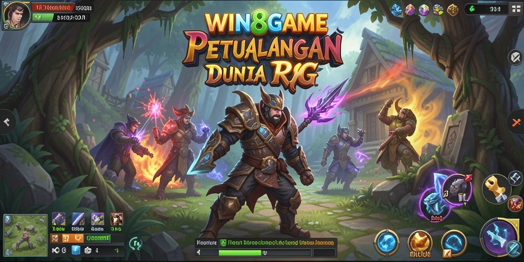 Antarmuka permainan <strong>WIN8GAME</strong> dengan tampilan karakter dan lingkungan yang memukau.