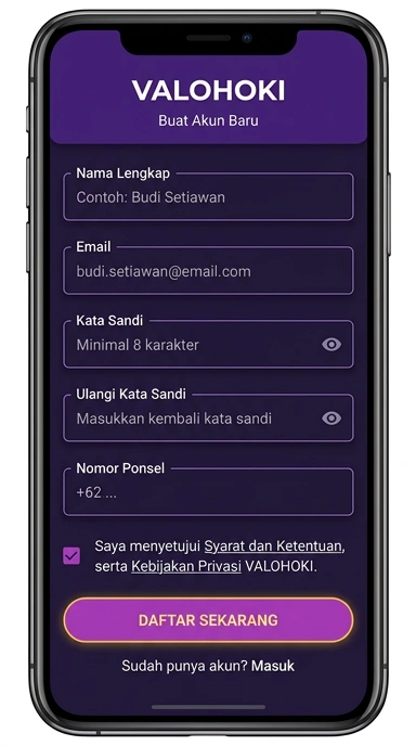Tampilan halaman daftar valohoki