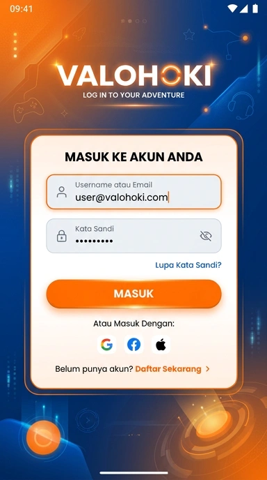 Tampilan halaman login valohoki